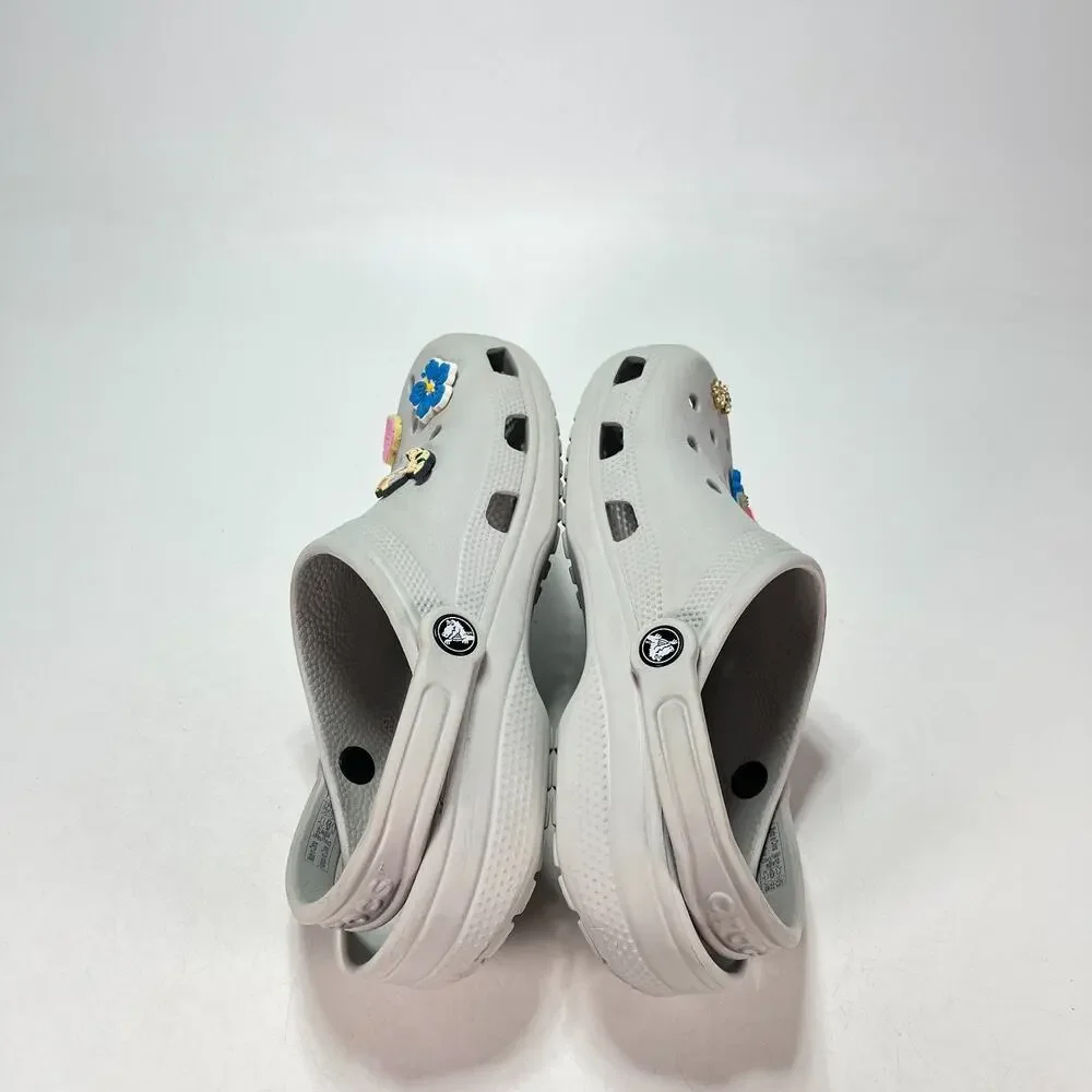 Crocs Classic Clog Light Grey Casual Jibbitz Charms Slip On Shoes Men's Size 8